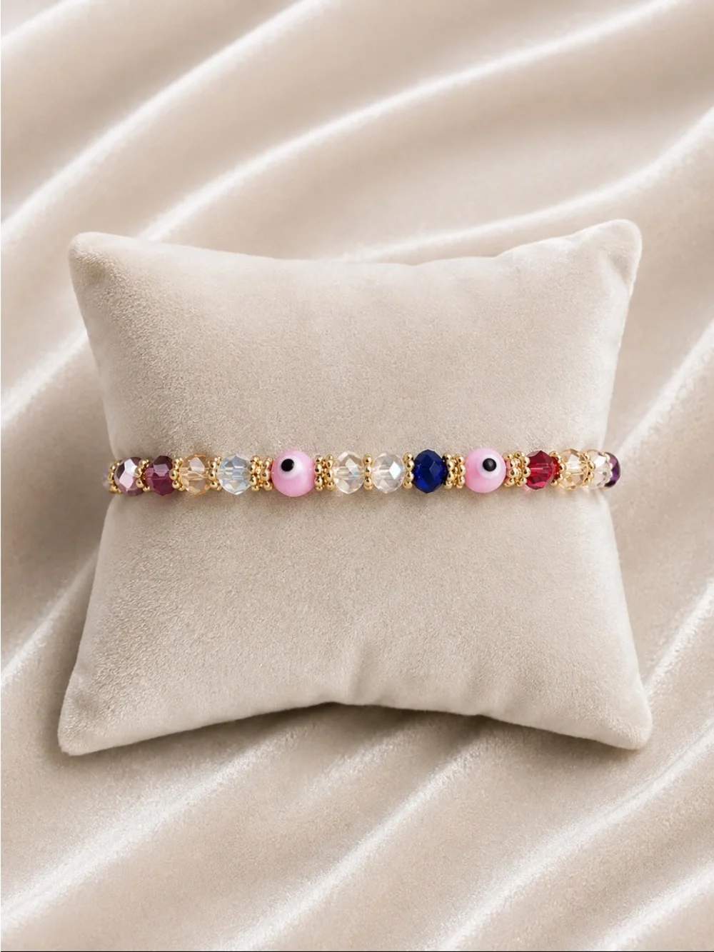 Gold Elephant Charm Multicolor Crystal Stretch Bracelet